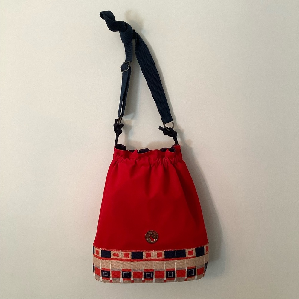 Spartina 449 Red Velvet Bucket Bag Linen Pattern Bottom Waterproof Interior